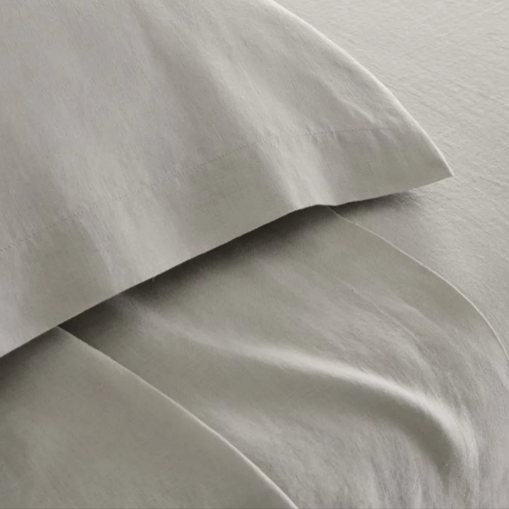 ❤️BUY 2 GET 1 FREE West Elm European Flax Linen Sheet Set,Full,Frost Gray,$269